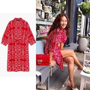 Zara Red Eyelet Embroidered Tunic Dress Large eyelet